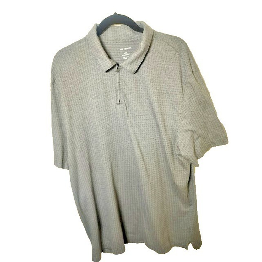 Van Heusen  Men's XXL Regular  Fit Short Sleeve 1/4 Zip Polo Shirt Gray Cotton